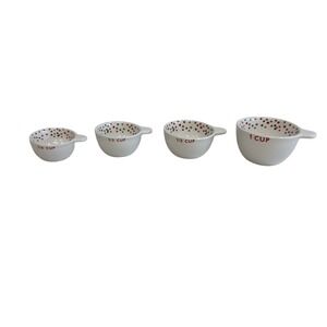 H For Happy Ceramic Polka Dot Measuring Cup Set Red Green White 4 Piece